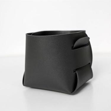 Imagem de Organizador de mesa de couro, recipiente de armazenamento dobrável para escritório em casa, suporte multiuso de mesa (preto)