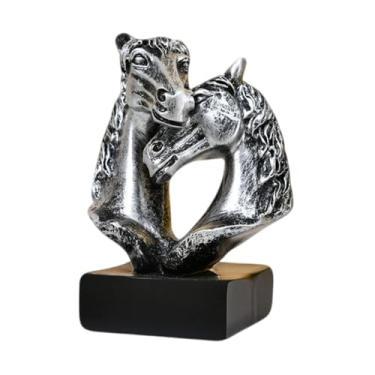 Imagem de WeiLaiKeQi Enfeite de mesa com duas cabeças de cavalo, lembrança de bênção, decoração de Ano Chinês, escultura para ou quarto, Prata Negra