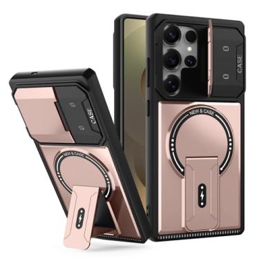 Imagem de LTLMYDAM Capa legal para Samsung Galaxy S26 Ultra/S26 Plus/S26, capa magnética fina para câmera deslizante militar, suporte ajustável, rosa, S26 Plus