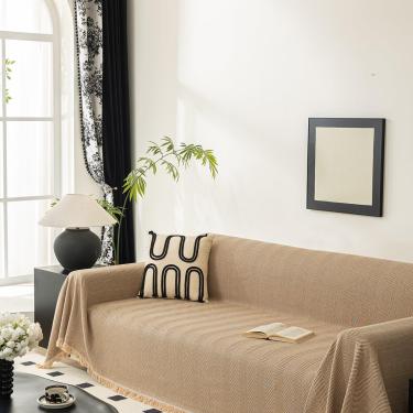 Imagem de Capa De Sofá Com Franjas, Capas De Sofá Respiráveis E Macias, Lance De Sofá De Borla Anti-incrustante E Anti-riscos De Quatro Estações, Brown, 180 x 300 cm