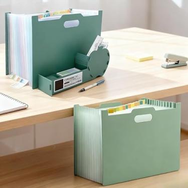 Imagem de Pasta Sanfonada A4 com Alça, Grande Capacidade, 13 ou 24 Divisórias, Organização de Documentos, Escritório, Escola, Arquivos, Polipropileno Resistente (VERDE ÁGUA,13 DIVISÓRIAS)