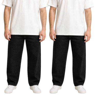 Imagem de Kit 2 Calças Jeans Masculina Modelo Bag Reta Com Bolsos Estilo Streetwear-Masculino