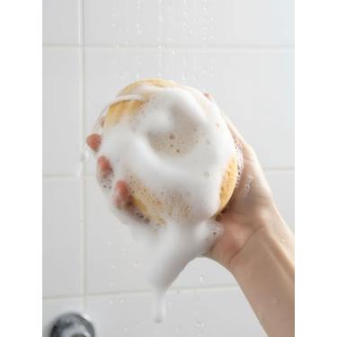 Imagem de Esponja de banho para mulheres, homens, esponjas de sabonete corporal, esfoliante corporal, pufe de banho de tamanho grande, buchas de limpeza para esfoliação de chuveiro, marrom
