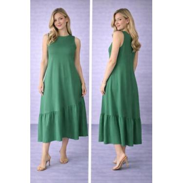 Imagem de Vestido Midi Cavado Evase Com Barrado Franzido Estiloso Verão - N Clot