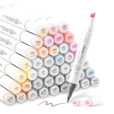 Imagem de Marcadores Artísticos Álcool Pastel 48 Cores Dupla Ponta Pincel e Cinzel, Kit para Desenho, Ilustração, Mangá e Colorir.