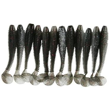 Imagem de T cauda isca macia pvc pá cauda artificial macio verme isca de pesca 12 pçs 70mm 2.9g alto brilho sal cheiro de peixe para rios lagos oceanos (Verde Oliva)