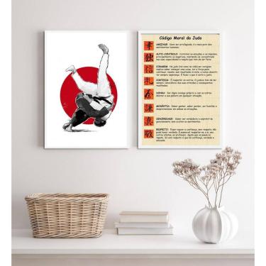 Imagem de Kit 2 Quadros Código Moral Judô 45x34cm - Madeira Branca