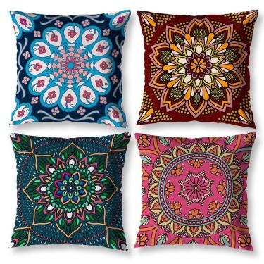 Imagem de Kit 4 Capas De Almofada Sala 40Cm X 40Cm Estampadas Mandala