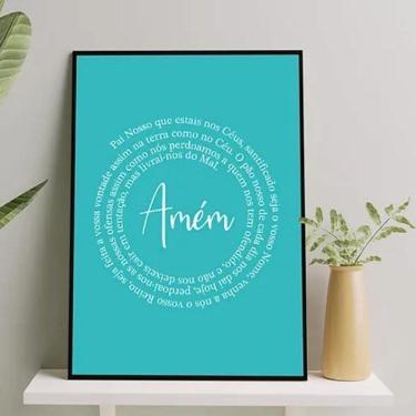 Imagem de Quadro Oração Pai Nosso Fundo Azul 24X18Cm - Com Vidro