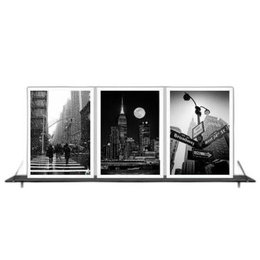Imagem de Kit 3 Quadros Fotografias New York 24X18Cm Moldura Branca