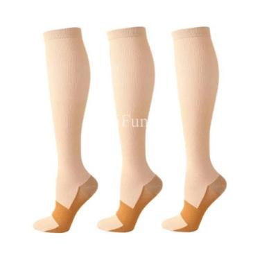 Imagem de Meias De Compressão Unissex De Cobre 3 Pares Até O Joelho Antifadiga A