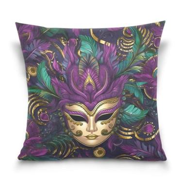 Imagem de ATTX Capas de almofada de máscara de carnaval 50 x 50 cm decorativas com zíper para sala de estar sofá-cama (372)