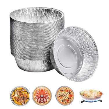 Imagem de 50 Peças de Formas Massa Papel Alumínio com Tampas Domes Redondas Assar Descartáveis para Cozinhar Armazenar Alto Nível Temperatura Alimentos Grau Lev