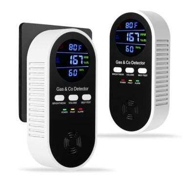 Imagem de Combinação de 2 pacotes com detector de vazamento de gás e alarme de monóxido de carbono, gás natural plug-in 5 em 1, alarme de propano e CO com voz/brilho ajustável, bateria reserva de 9V, ° F e