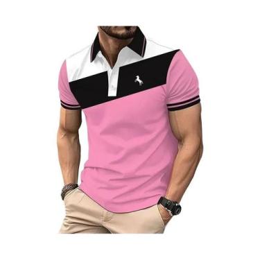 Imagem de Camisa Polo Masculina Casual De Verão Com Estampa Digital 3D E Botões 