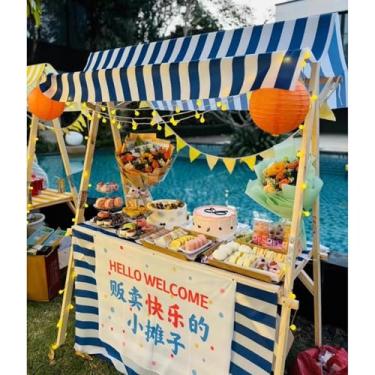Imagem de Barraca de mercado dobrável resistente, carrinho de comida portátil para uso em rua e shopping, suporte de concessão multifuncional ao ar livre para shows de artesanato e promoções (azul, pequeno)