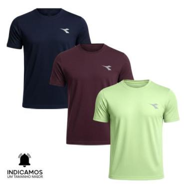 Imagem de Kit 3 Camisetas Diadora Small Logo Masculina - Marinho e Verde Claro P