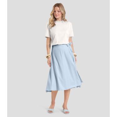 Imagem de Saia Feminina Midi Envelope Dianna Azul, G, Azul