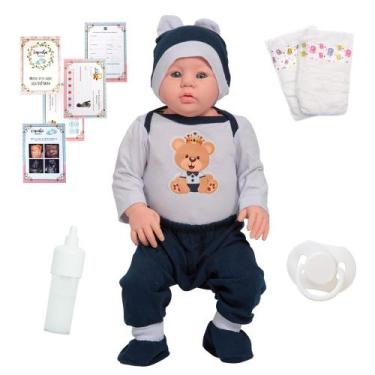 Imagem de Boneco Reborn Recém Nascido Roupa Ursinho Chupeta Mamadeira - Cegonha 
