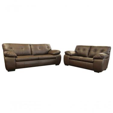 Imagem de Conjunto Sofá De Couro Marselha 3 E 2 Lugares Marrom Pigmentado - Mempra