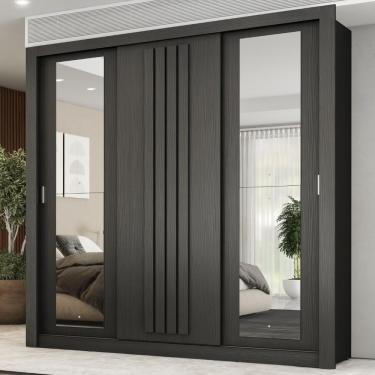 Imagem de Guarda Roupa Casal 3 Portas Doha Com Espelhos Laterais Carraro Preto Touch