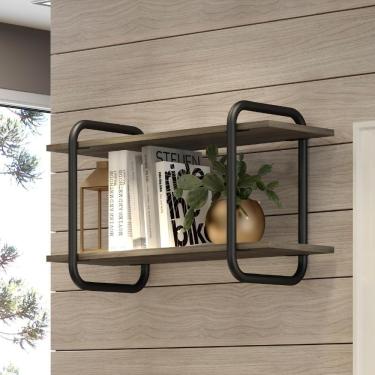 Imagem de Prateleira de Nicho Madeirada e Tubos Preto Fosco Carraro