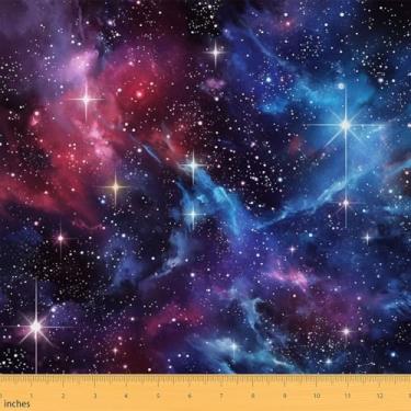 Imagem de jejeloiu Tecido galáxia roxa da Yard Night Starry Sky Tecido de estofamento astrologia impermeável para decoração interna e externa para projetos de artesanato de costura DIY, espaço, estrelas, lua, 1