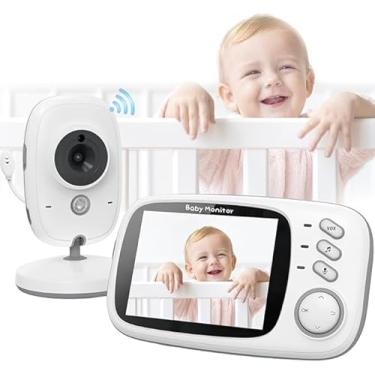 Imagem de Babá Eletrônica Câmera para Bebês com Tela de 3.2" Visão Noturna 10M Infravermelha Monitoramento Temperatura, Áudio Bidirecional, Detecção de Som VOX, Modo Soneca Contem Visão Noturna Canção de Ninar