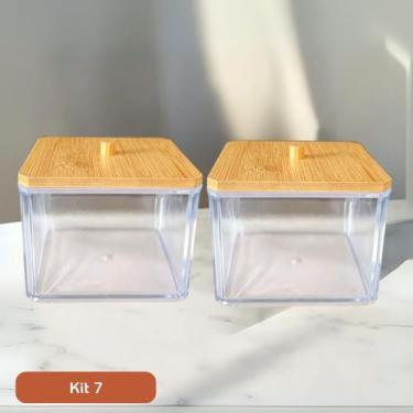 Imagem de Kit Porta Algodão e Cotonetes com Tampa de Bambu Acrílico  Vários Mode