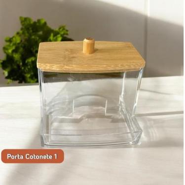 Imagem de Porta Cotonete e Algodão em Acrílico Cristal com Tampa Multiuso para M