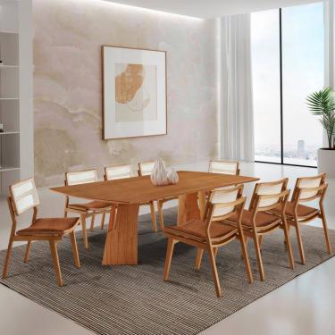 Imagem de Sala de Jantar Mesa Florida 220cm Tampo Laminado Barril e 8 Cadeiras Eva Premium Moderna Mobilia