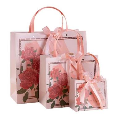 Imagem de Bolsa de presente, cartolina floral rosa, sacos de transporte, pacote 