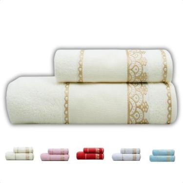 Imagem de Jogo Kit de Toalhas Banho Rosto Grande Macia Barra Etamine 2 Peças - A