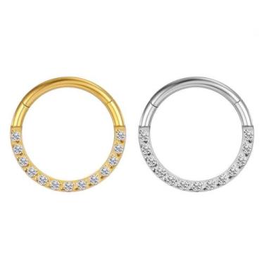 Imagem de Piercing Argola Zircônias Aço Cirúrgico 316L Clicker Cor: DouradoTaman