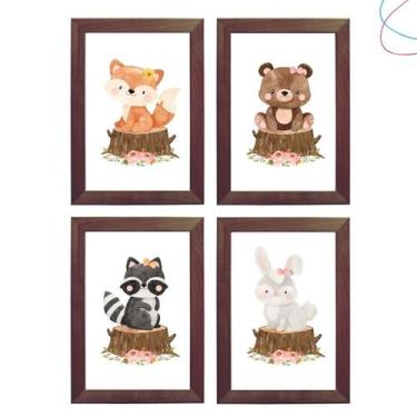 Imagem de Quadros Decorativos Animais do bosque aquarela menina flor - Creative 