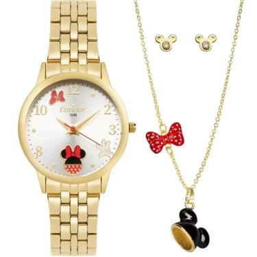 Imagem de Kit Relógio Condor Dourado Feminino Disney Minnie Mouse Case-Feminino