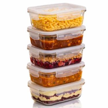 Imagem de Kit 5 Potes Herméticos Vidro Borossilicato 370ml Yab BPA Free Tampa 4 