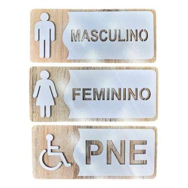 Imagem de Placas Sinalização Banheiro Restaurante Hotel Kit 03un - Laser Legal