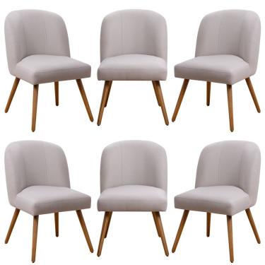 Imagem de Kit 06 Cadeiras De Jantar Cléo Pés Palito Linho Cru - Nexta Casa