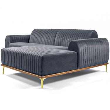 Imagem de Sofá Molino 3 Lugares 230cm Chaise Esquerdo Pés Gold Veludo Titânio - Nexta Casa