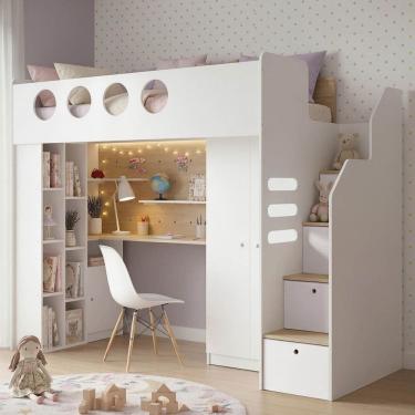 Imagem de Cama Alta Office com Nicho e Guarda Roupa Star Maker Casatema Madeiraoriginals Branco/Itapoã