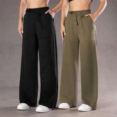 Imagem de Kit 2 Calça Pantalona Moletinho Feminina Com Bolso Elegante Casual Confortável-Feminino