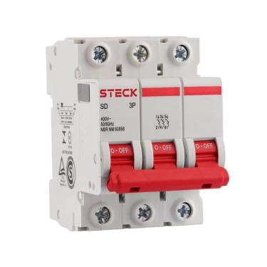 Imagem de Disjuntor Steck Din SDD63C06 - 3 Polos, 6A, Curva C, 3KA, Branco