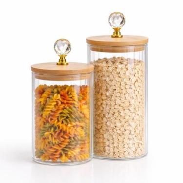 Imagem de Jogo de Potes de Vidro Canelado Hermético com Tampa de Bambu 2 ou 3 Pe