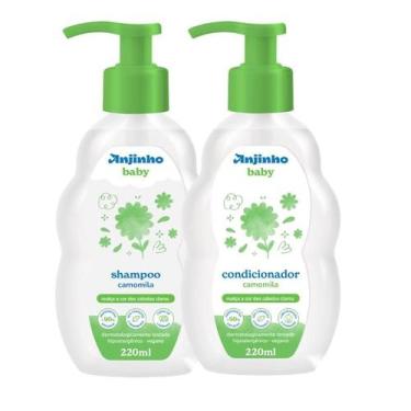 Imagem de Kit Shampoo e Condicionador Anjinho Kids Camomila Brilho Maciez Finos 