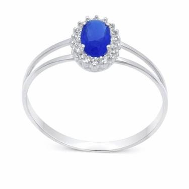 Imagem de Anel em Prata 925 com Zircônias Oval Azul 6x4mm - Design Elegante - Ju