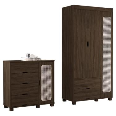 Imagem de Guarda Roupa Solteiro 3 Portas Comoda 4 Gavetas MDF Clara Decmade
