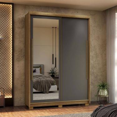 Imagem de Guarda-Roupa Casal Cairo 2 Portas de Correr com Espelho 3 Gavetas 100% Mdf Flex Natural...