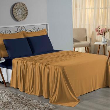 Imagem de Jogo De Cama King Nobre 4 Peças Lençol Com Elástico De 30cm De Altura Malha 100% Algodã...