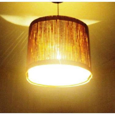Imagem de Lustre rustico modelo oval de telinha de bambu sala quarto hotel pousa